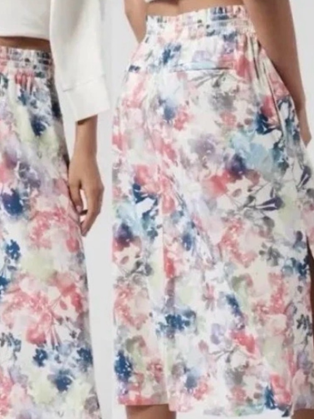 Athleta Jupe Savannah Floral Midi Skirt Size Large Watercolor Athletic Summer